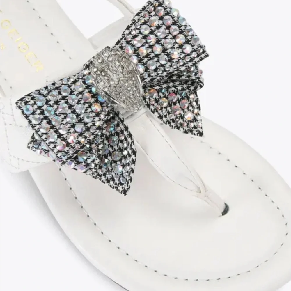 Kurt Geiger Junior White Slingback Thong Sandals with Crystal Bow NEW